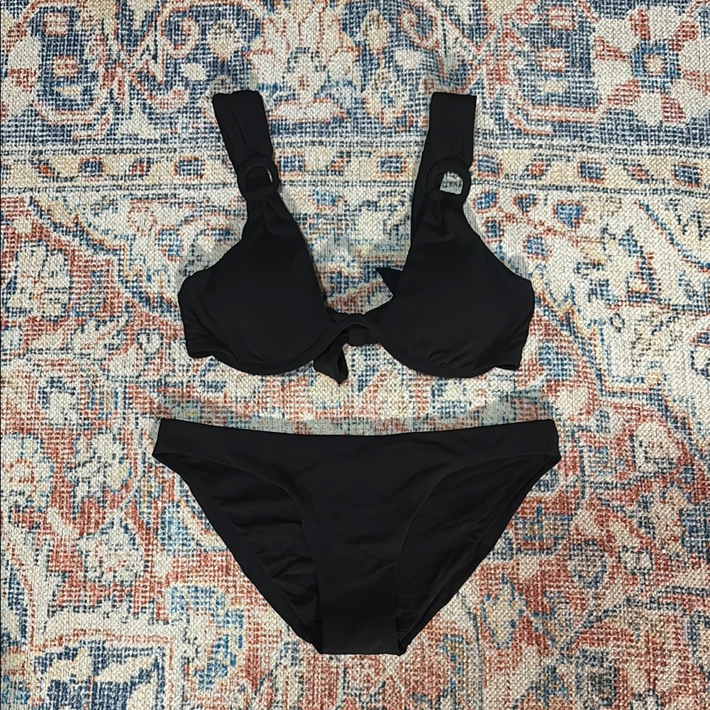 Robin Piccone Kate Plunge Underwire Top/Ava Clean Bottoms In Black Sz Xs Nwot